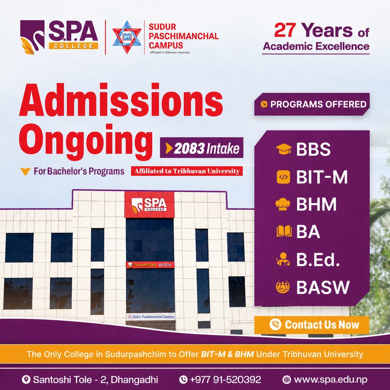 Admissions are Ongoing for 2083